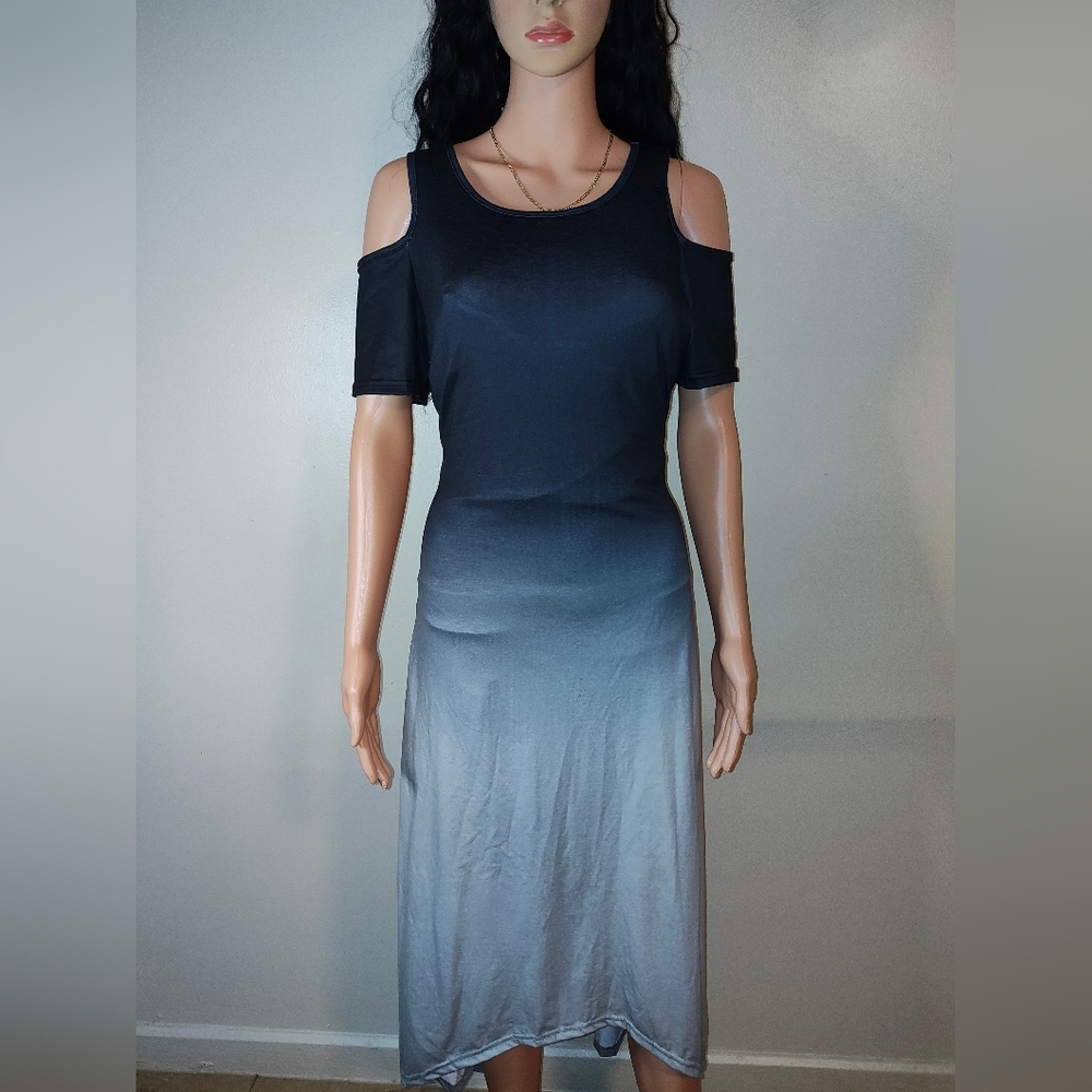 Black and Gray Cold Shoulder Dress - Picture 3 of 4